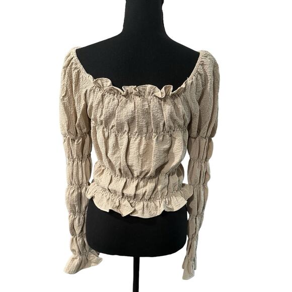 NWT! Line & Dot Pippa Smocked Victorian Top in Taupe - Size Small - Picture 7 of 8